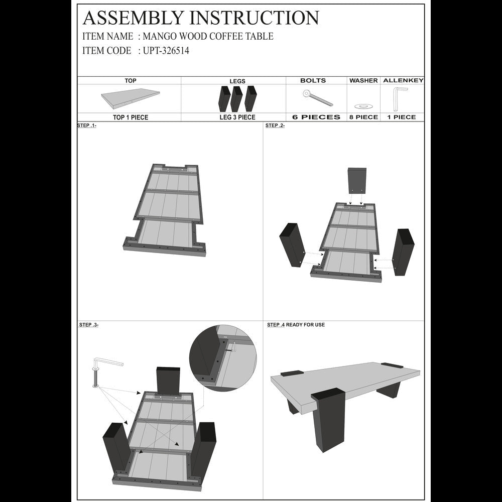Bonne Coffee Table 60 Inch Wide Rectangular Top Handcrafted White Oak and Sandblasted Black By The Urban Port UPT-326514