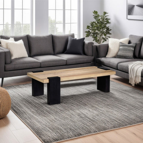 Bonne Coffee Table, 60 Inch Wide Rectangular Top, Handcrafted White Oak and Sandblasted Black By The Urban Port
