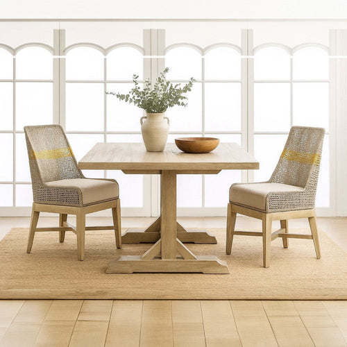 Avira Set of 2 Dining Chairs | Handcrafted Mango Wood | Cotton Rope Weaving | Beige Cushion By The Urban Port