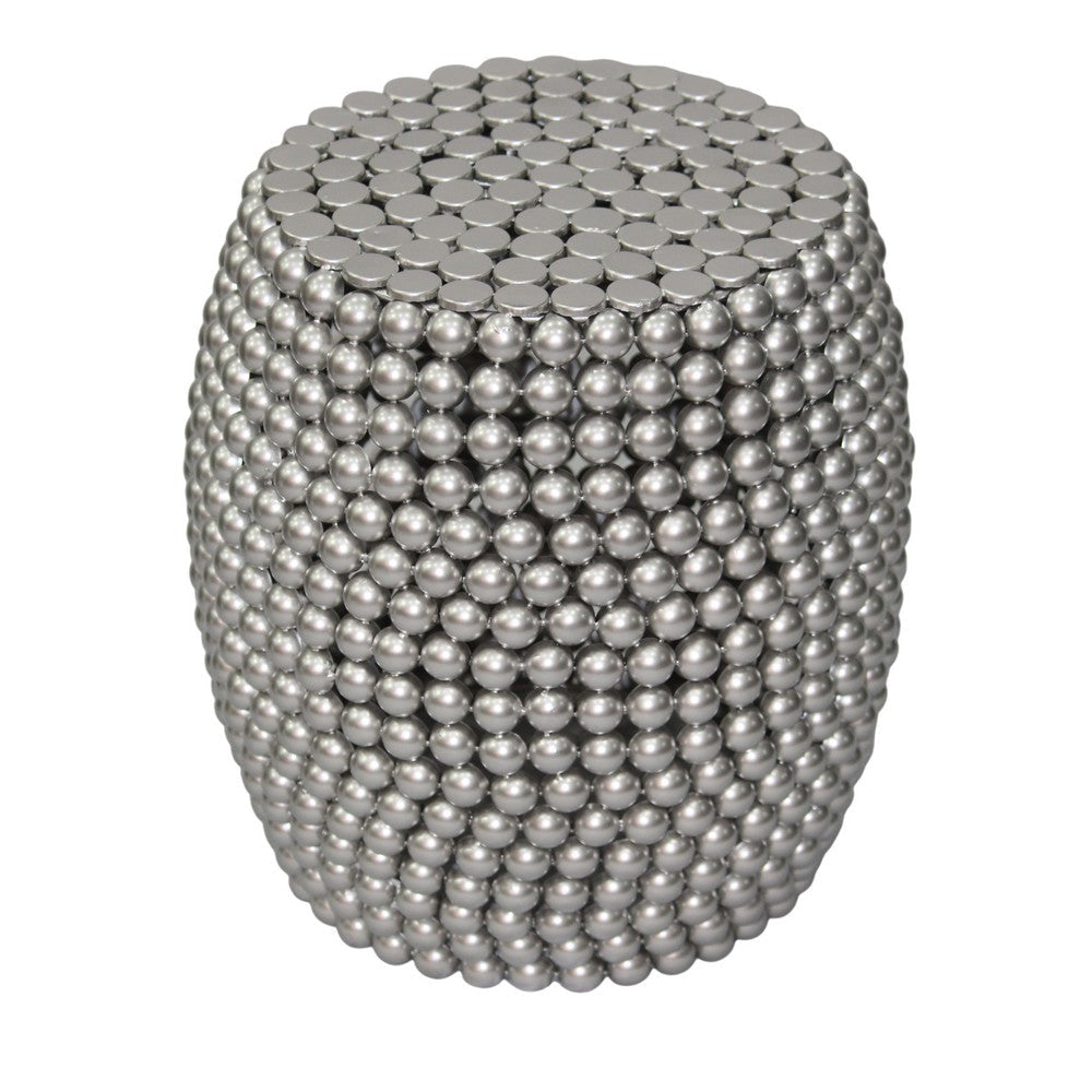 Eve 18’’ Side End Table | Silver Metallic Beads Studded Pattern | Nickel Coated Iron Frame By The Urban Port UPT-327671