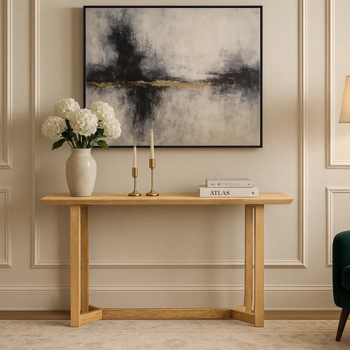 Nina Console Table | 48" Rectangular Top | Open Frame with Trestle Base | Natural Brown Mango Wood By The Urban Port