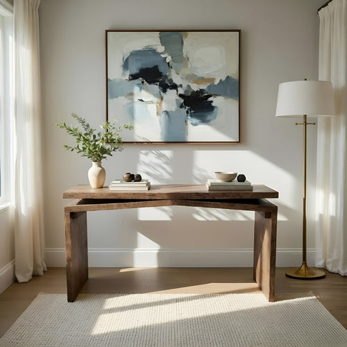 Keri Console Table, 60 inch Solid Mango Wood Slab Top, Handcrafted Rustic Natural Brown, Organic Design By The Urban Port