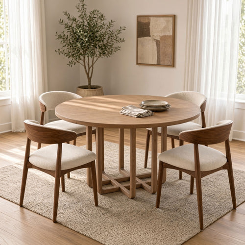 Opus 47" Round Dining Table | Open Architectural Base | Natural Brown Acacia Wood | Modern Style By The Urban Port