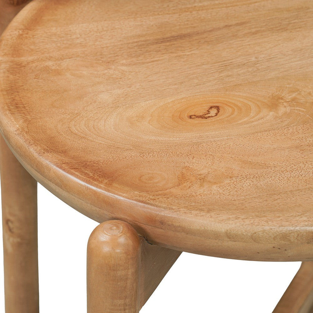 Maona Counter Stool Chair with Round Seat | Curved Open Back | Natural Brown Mango Wood By The Urban Port