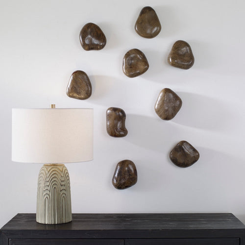 Uttermost Pebbles - Wood Wall Decor (Set of 9)-5 Inches Tall and 6 Inches Wide-Walnut Finish