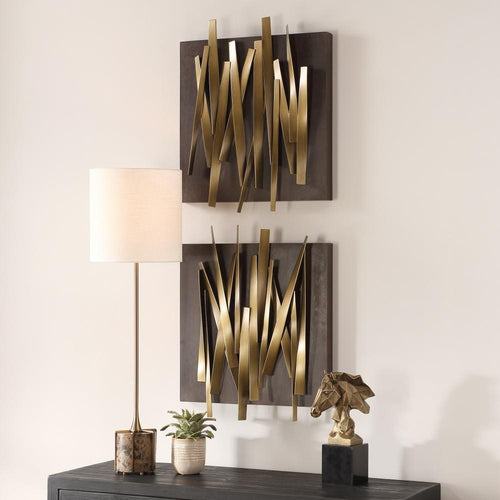Uttermost 04382 Crosshatch 19-3/4" x 24" Frameless Decorative Panels - Set of 2 - Gold