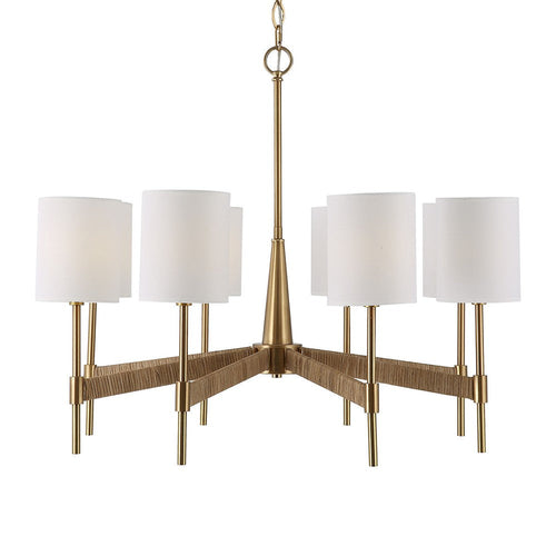 Uttermost Lautoka 8-Light Steel Metal & Fabric Chandelier in Brass/White