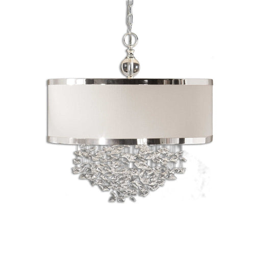 Fascination Drum Pendant 3 Light Antique White Linen -Traditional Installation