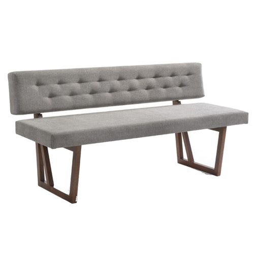 Dining Bench | Fabric Upholstery | Rubber Wood Feet | Gray & Walnut Brown