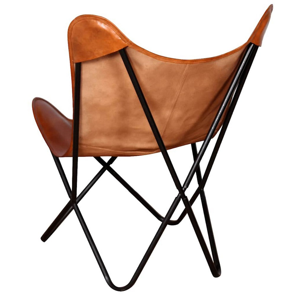 Ricky Vintage Butterfly Chair | Black Open Metal Frame | Brown Leather