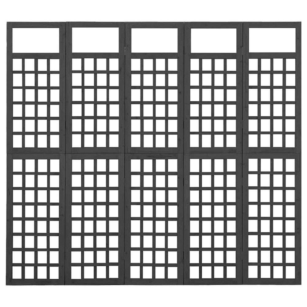 vidaXL 5-Panel Room Divider/Trellis Solid Fir Wood Black 79.3"x70.9