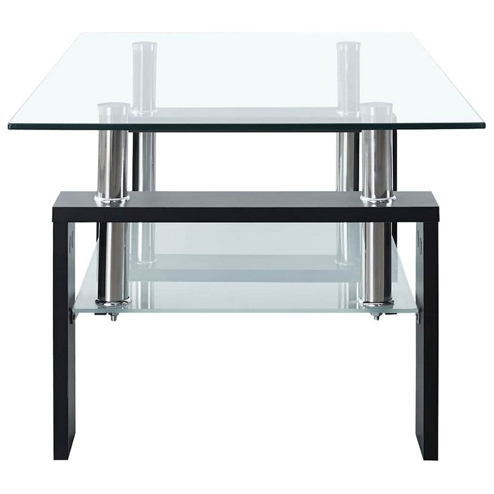Laila Coffee Table with Shelf Storage | Tempered Glass | Black Melamine 37"