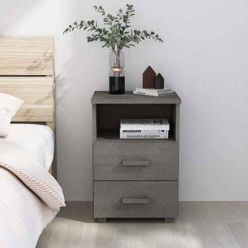 vidaXL Bedside Cabinet HAMAR Light Gray 15.7"x13.8"x24.4" Solid Wood Pine