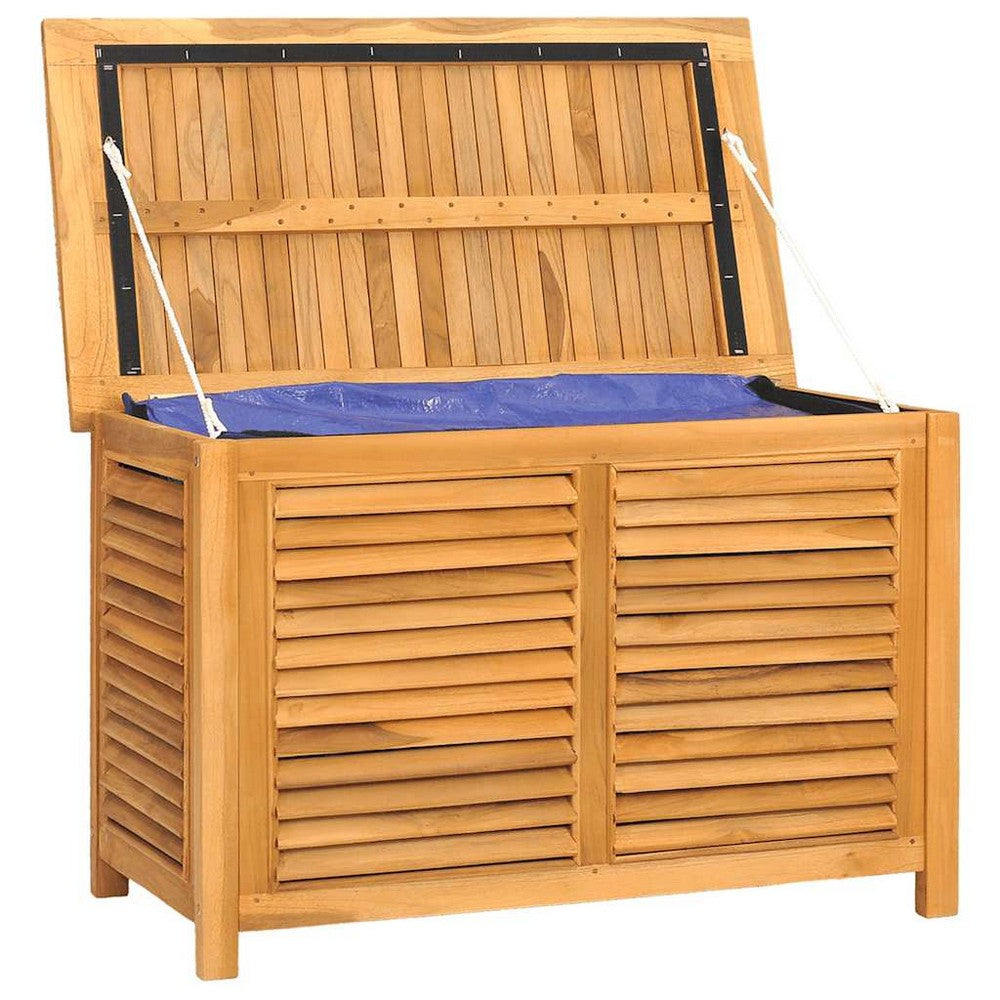 Derek Garden Storage Box with Louvered Doors | Brown Solid Teak Wood 35"