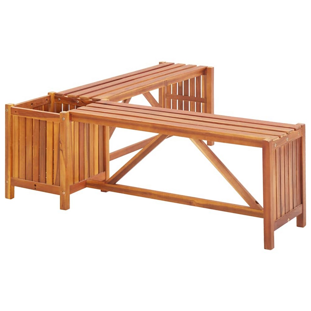 Kanit Corner Garden Bench with Built-In Planter | Solid Acacia Wood 46"