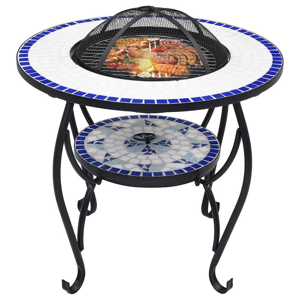 vidaXL Mosaic Fire Pit Table Blue and White 26.8" Ceramic