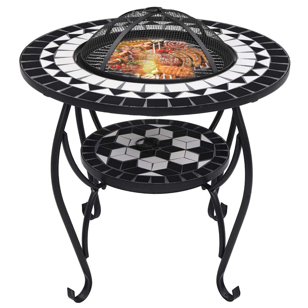 vidaXL Mosaic Fire Pit Table Black and White 26.8" Ceramic