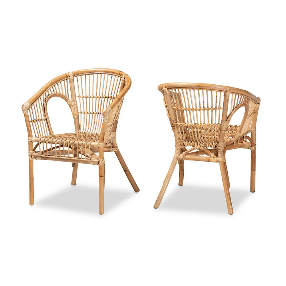 bali & pari Alleta Modern Bohemian Natural Brown Rattan 2-Piece Dining Chair Set WHI-12719-Rattan-DC