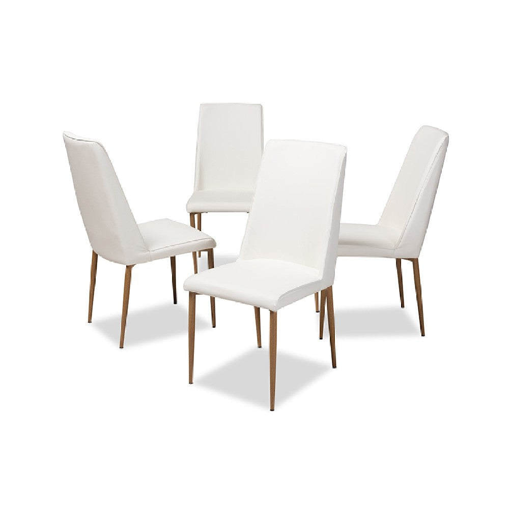 Baxton Studio Chandelle Modern and Contemporary White Faux Leather Upholstered Dining Chair (Set of 4) WHI-160505-White-4PC-Set