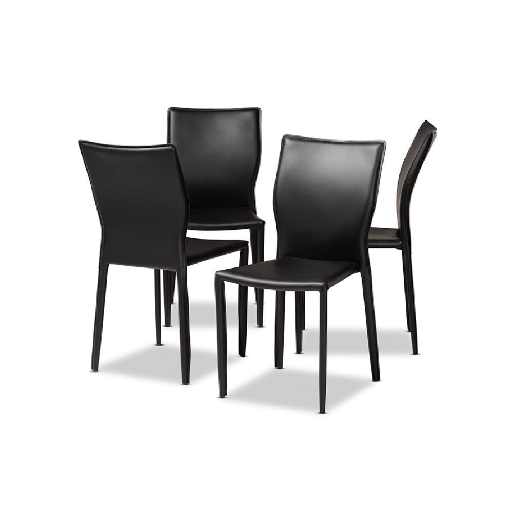 Baxton Studio Heidi Modern and Contemporary Black Faux Leather Upholstered 4-Piece Dining Chair Set