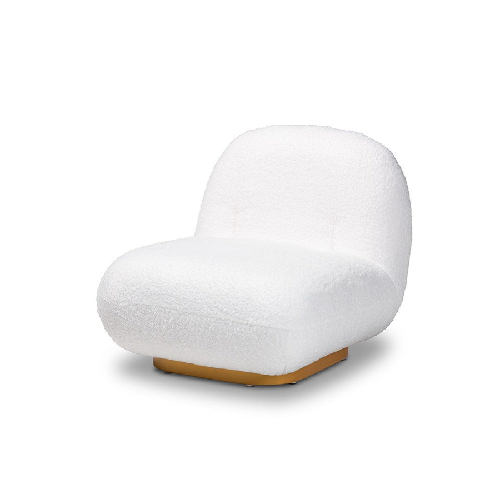 Baxton Studio Paiva Modern and Contemporary White Boucle Upholstered and Brushed Gold Finished Accent Chair WHI-2015-White-CC