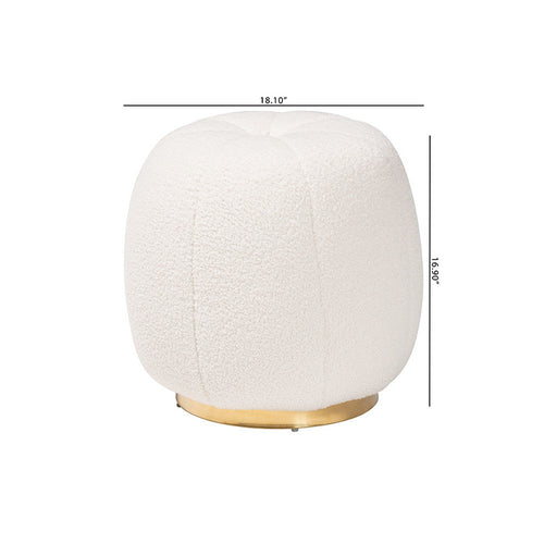 Baxton Studio Raelynn Modern and Contemporary Ivory Boucle Upholstered and Gold Metal Ottoman
