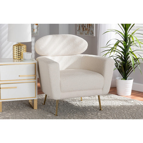 Baxton Studio Fantasia Modern and Contemporary Ivory Boucle Upholstered and Gold Metal Armchair