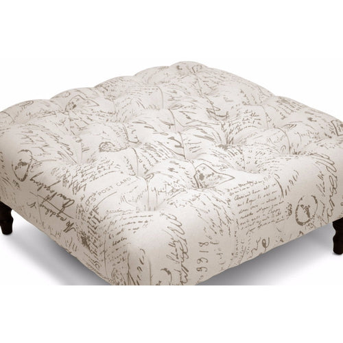 Baxton Studio Keswick Beige Script Print Modern Tufted Ottoman