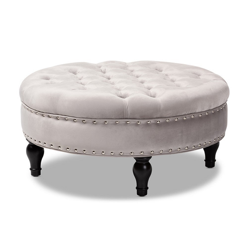 Baxton Studio Palfrey Transitional Grey Velvet Fabric Upholstered Button Tufted Cocktail Ottoman WHI-531-Slate-Grey-Otto