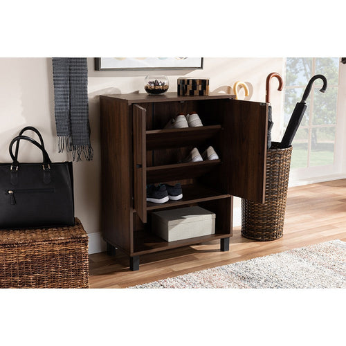 Baxton Studio Rossin Modern and Contemporary Walnut Brown Finished 2-Door Wood Entryway Shoe Storage Cabinet