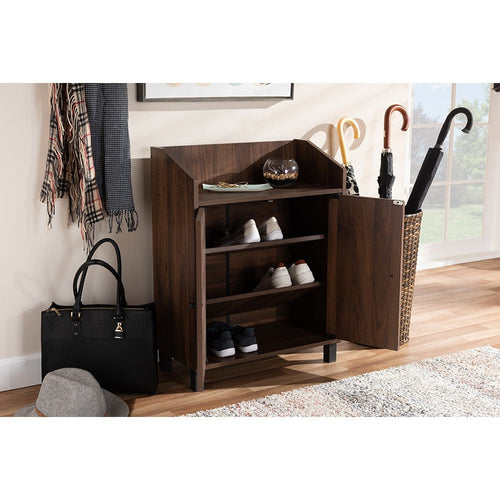 Baxton Studio Rossin Modern and Contemporary Walnut Brown Finished 2-Door Wood Entryway Shoe Storage Cabinet with Open Shelf