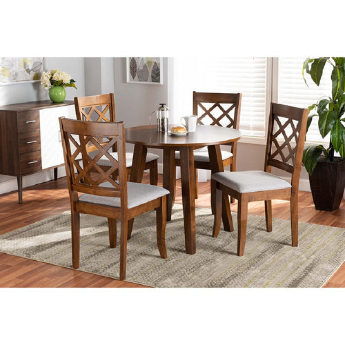 Baxton Studio Adara Modern and Contemporary Grey Fabric Upholstered and Walnut Brown Finished Wood 5-Piece Dining Set