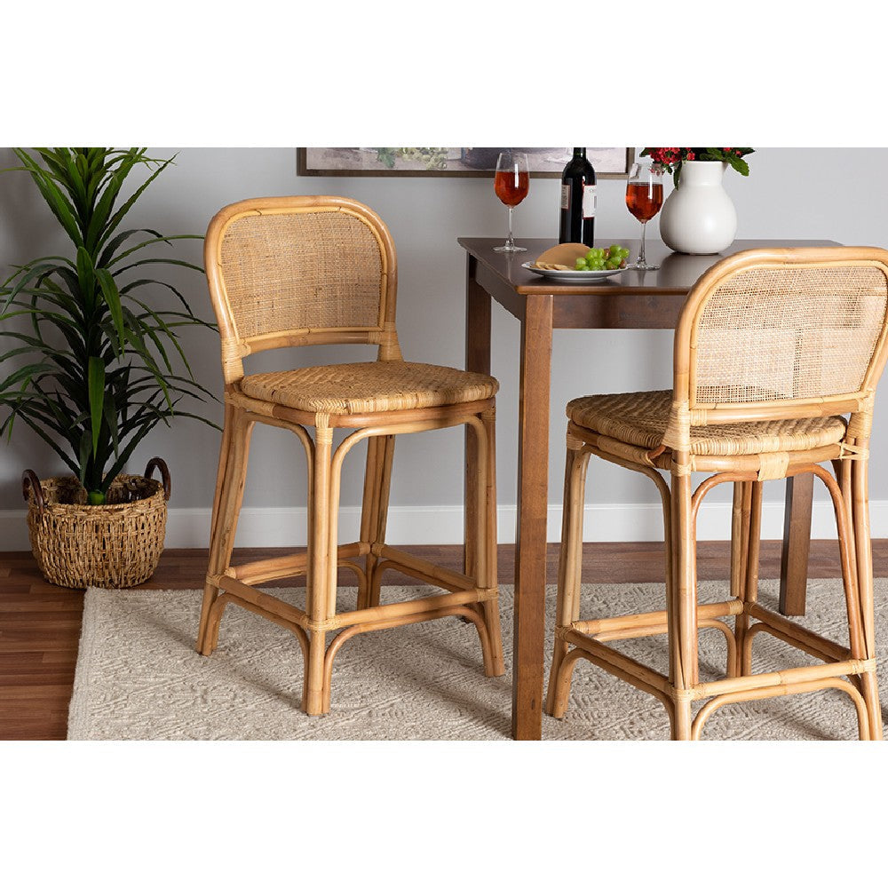 bali & pari Adrena Modern Bohemian Natural Brown Rattan Counter Stool WHI-Adrena-Rattan-CS