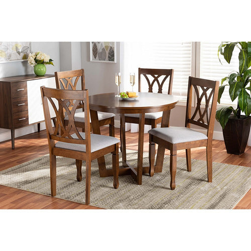 Baxton Studio Aggie Modern and Contemporary Grey Fabric Upholstered and Walnut Brown Finished Wood 5-Piece Dining Set