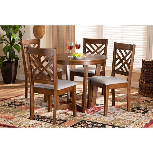 Baxton Studio Alena Modern and Contemporary Grey Fabric Upholstered and Walnut Brown Finished Wood 5-Piece Dining Set