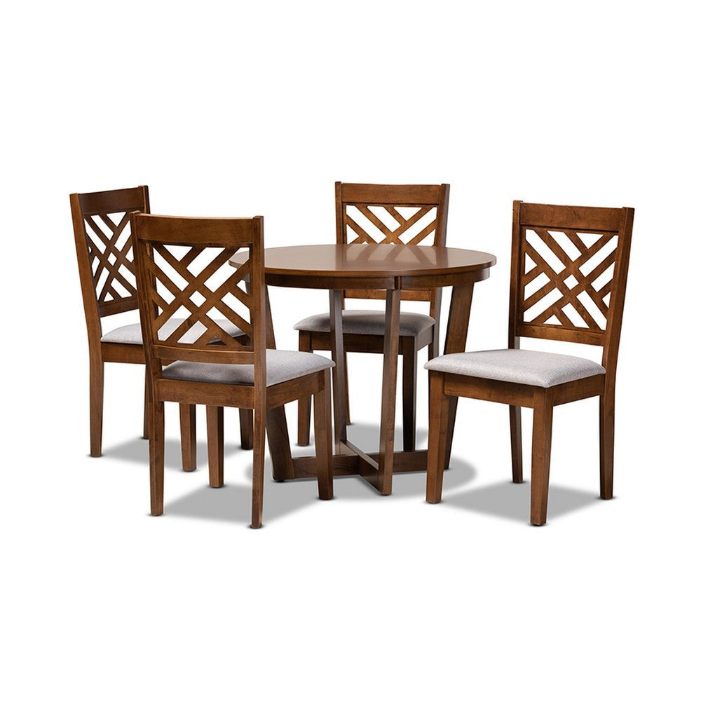 Baxton Studio Alena Modern and Contemporary Grey Fabric Upholstered and Walnut Brown Finished Wood 5-Piece Dining Set