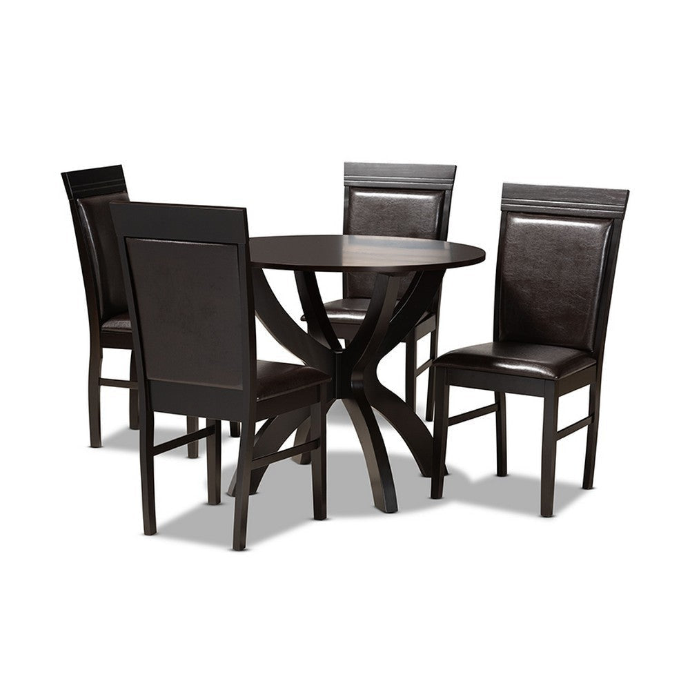 Baxton Studio Ancel Modern and Contemporary Dark Brown Faux Leather Upholstered and Dark Brown Finished Wood 5-Piece Dining Set