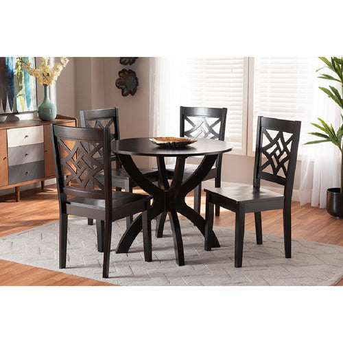 Baxton Studio Anila Modern and Contemporary Dark Brown Finished Wood 5-Piece Dining Set