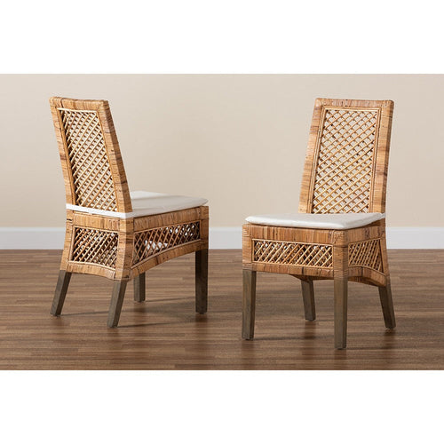 bali & pari Argos Modern Bohemian Natural Brown Rattan 2-Piece Dining Chair Set
