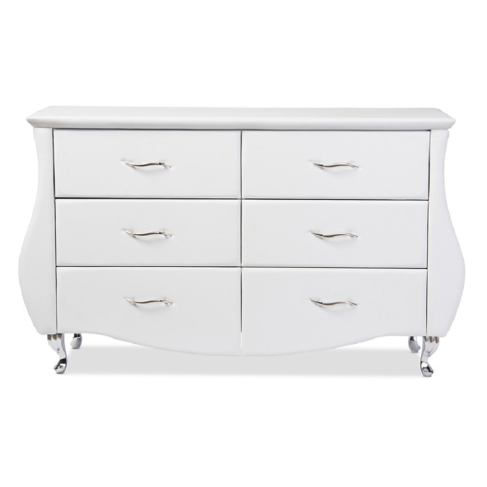Baxton Studio Enzo Modern and Contemporary White Faux Leather 6-Drawer Dresser