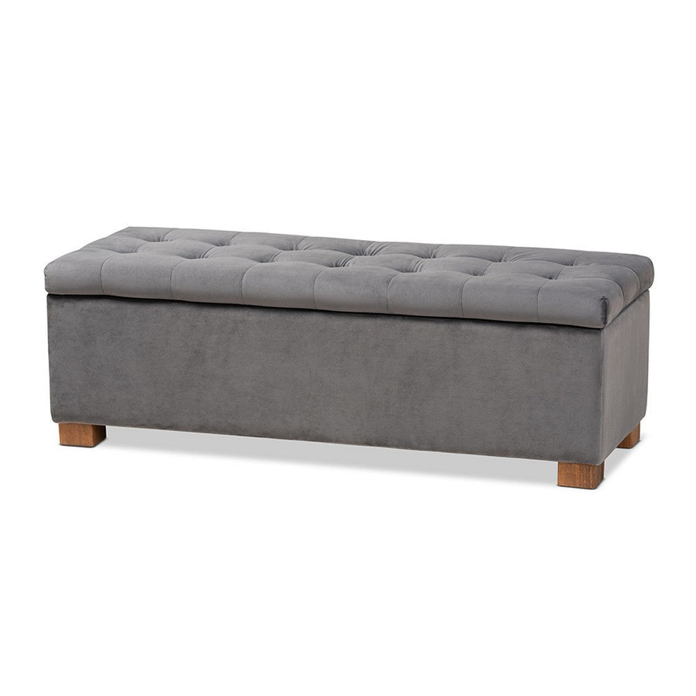 Baxton Studio Roanoke Modern and Contemporary Grey Velvet Fabric Upholstered Grid-Tufted Storage Ottoman Bench