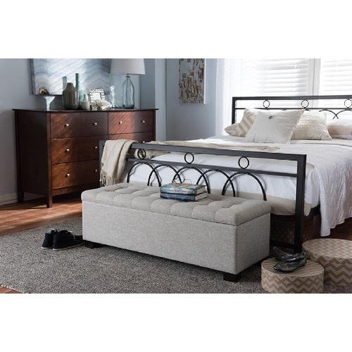 Baxton Studio Roanoke Modern and Contemporary Beige Fabric Upholstered Grid-Tufting Storage Ottoman Bench