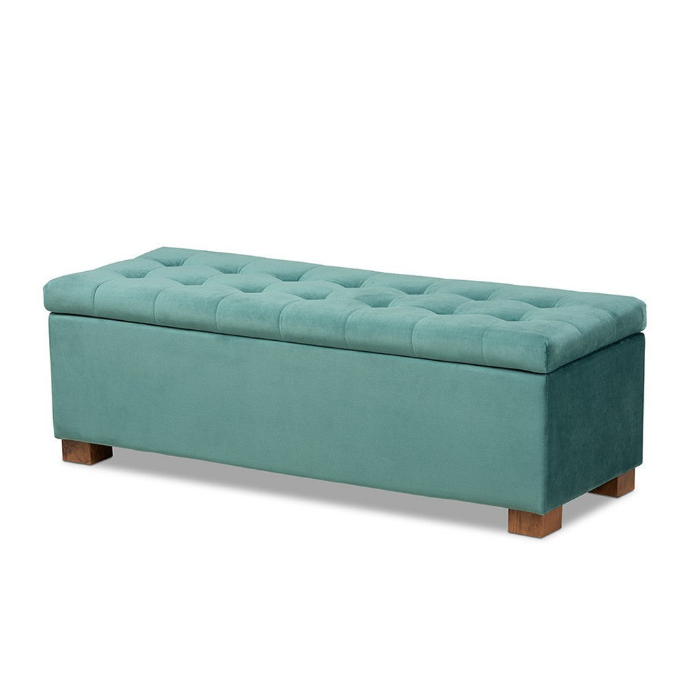 Baxton Studio Roanoke Modern and Contemporary Teal Blue Velvet Fabric Upholstered Grid-Tufted Storage Ottoman Bench