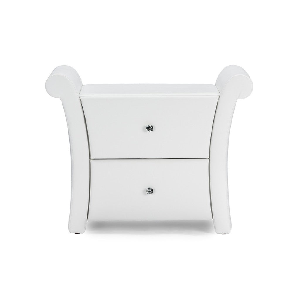 Baxton Studio Victoria Matte White PU Leather 2 Storage Drawers Nightstand Bedside Table WHI-BBT3111A1-White-NS