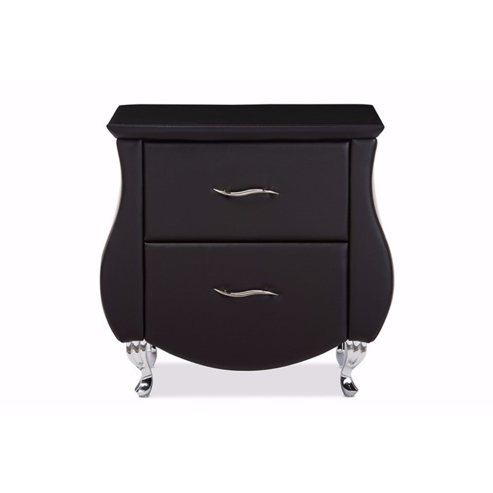 Baxton Studio Erin Modern and Contemporary Black Faux Leather Upholstered Nightstand WHI-BBT3116-Black-NS