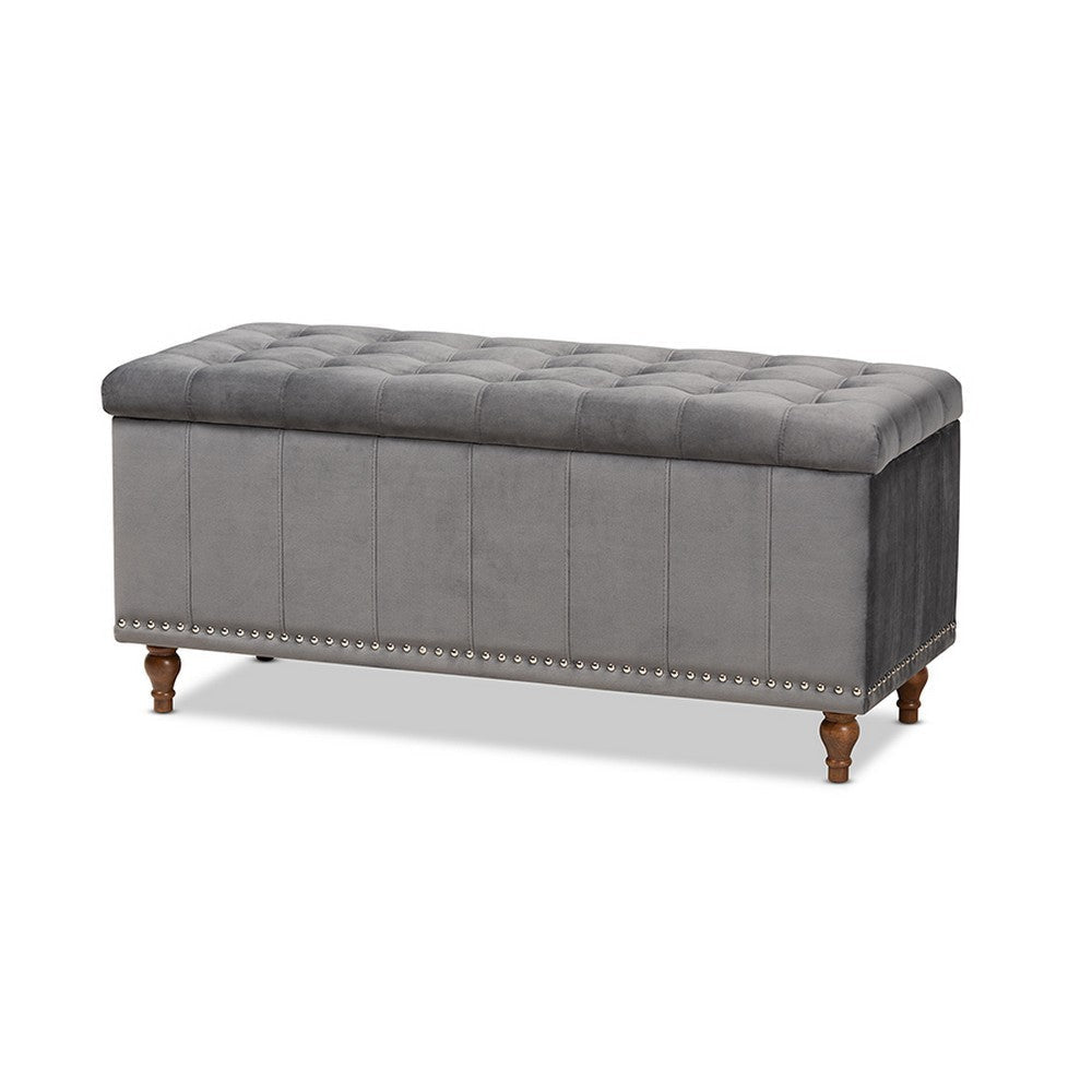 Baxton Studio Kaylee Modern and Contemporary Grey Velvet Fabric Upholstered Button-Tufted Storage Ottoman Bench