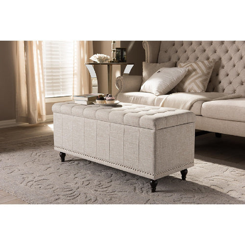 Baxton Studio Kaylee Modern Classic Beige Fabric Upholstered Button-Tufting Storage Ottoman Bench
