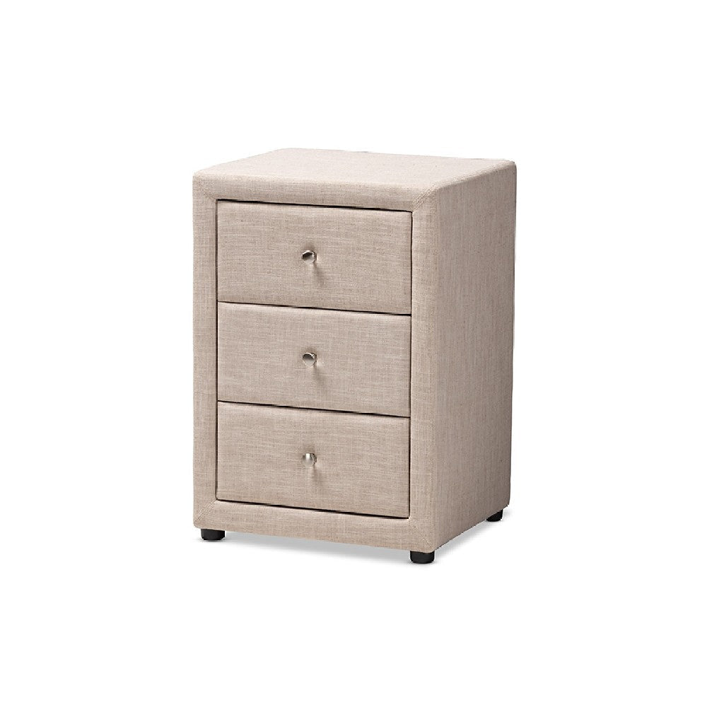 Baxton Studio Tessa Modern and Contemporary Beige Fabric Upholstered 3-Drawer Nightstand
