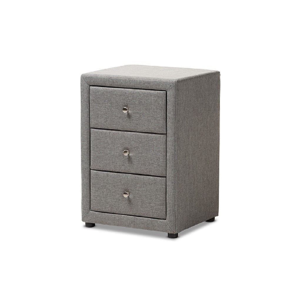 Baxton Studio Tessa Modern and Contemporary Grey Fabric Upholstered 3-Drawer Nightstand