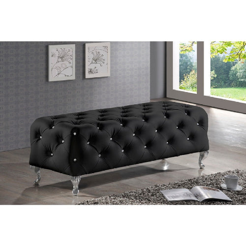Baxton Studio Stella Crystal Tufted Black Leather Modern Bench